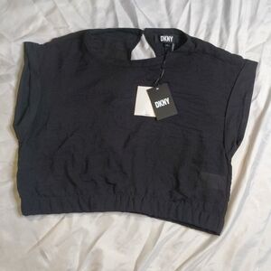 DKNY Women's Short Sleeve Elastic Bottom Top Black